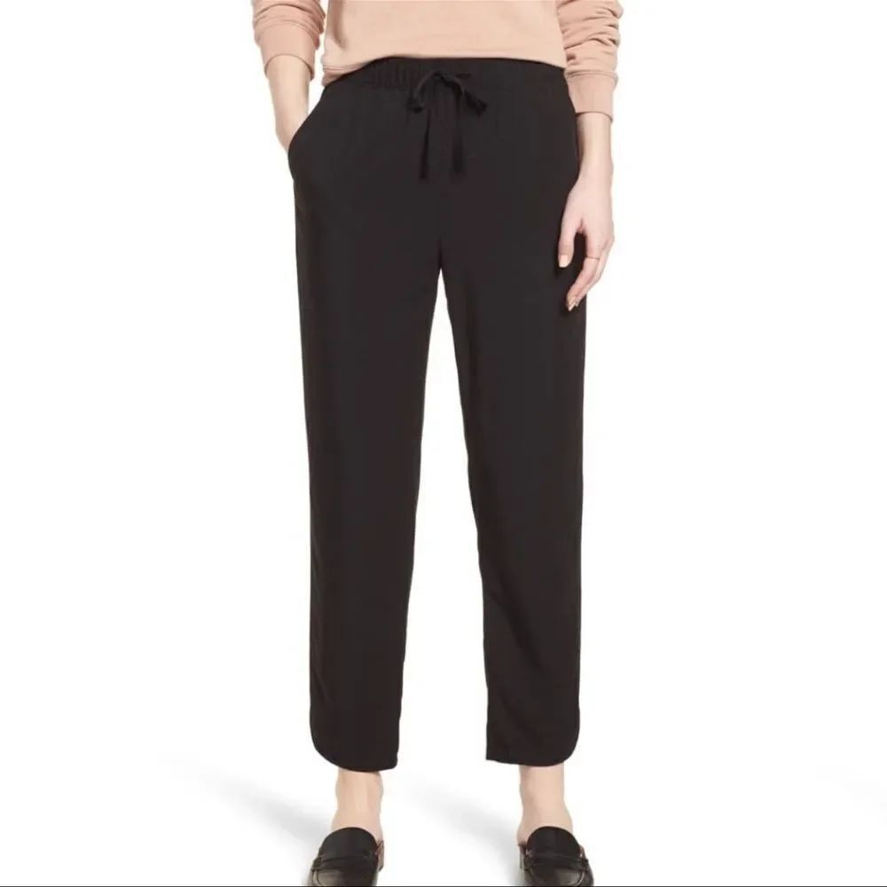 Madewell High Rise Elastic Waist Black Tapered Leg Viscose Pants Size M